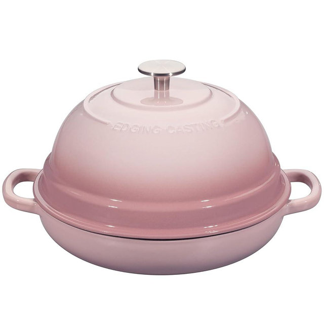 EDGING CASTING Enameled Cast Iron Dutch Oven Pot with Lid, Round Bread Oven for Homemade Sourdough Bread Baking, 6 Quart, Pink