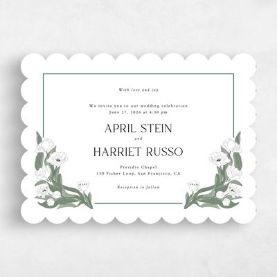 White Scalloped Wedding Invitation - Willmore Landscape