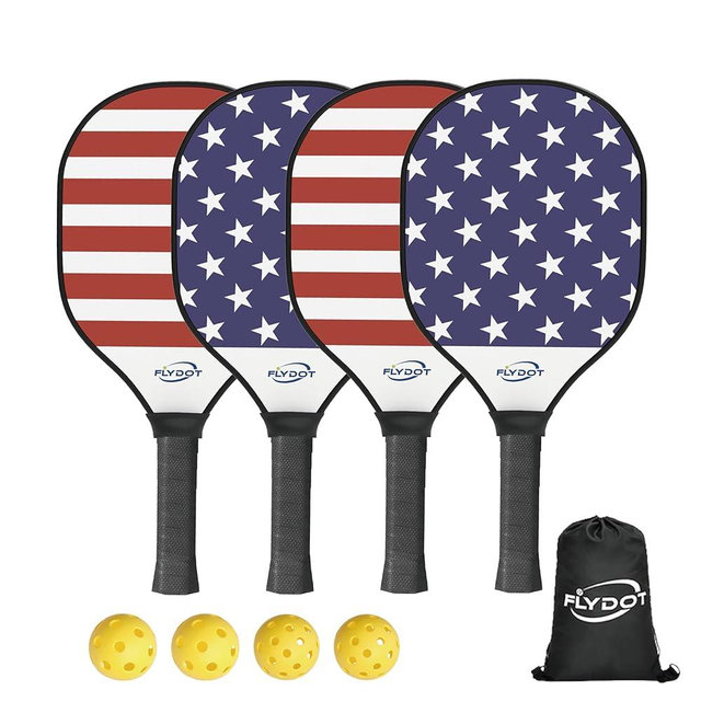 Flydot Pickleball Paddles Set of 4, 4 Indoor&Outdoor Pickleball Balls and 1 Carry Bag, Pickleball Paddles for Beginner&Pro, Pickleball Rackets with Ergonomic Cushion Grip