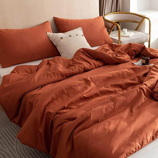ROSGONIA Terracotta Comforter Set Queen- 3pcs (1 Comforter & 2 Pillowcases) Simple Rust Solid Color Queen Comforter Set for Women and Men- Reversible Soft Warm Microfiber Comforter for All Season