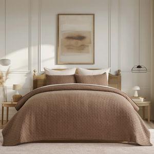 Cross Stitch Cotton Quilt set - Camel Brown, King