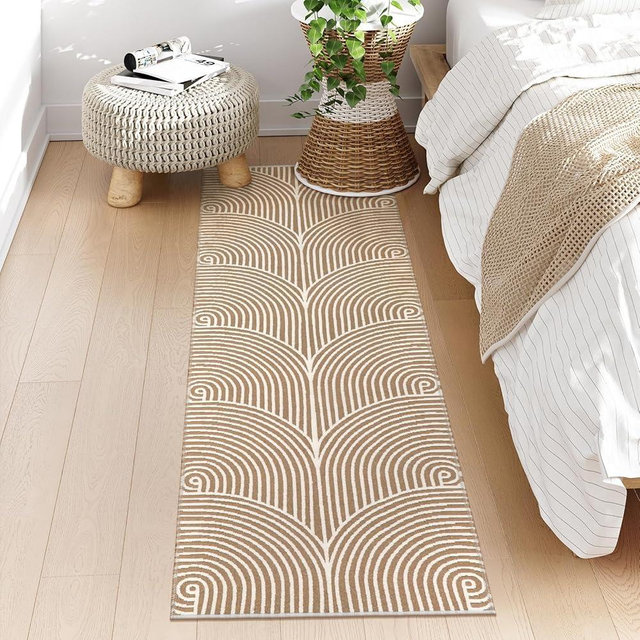 Tiveney Washable Runner Rug 2'x6', Hallway Runner Rug Khaki and White Kitchen Rugs Laundry Room Rug Cotton Woven Area Rug Entryway Rug Indoor Outdoor Rugs for Bedroom/Bathroom/Living Room