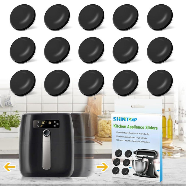 Kitchen Appliance Sliders, 16pcs Self Adhesive Small Appliance Sliders Easy Mover Space Saving Home Must Have Gadgets for Countertop Coffee Maker, Air Fryer (Black)