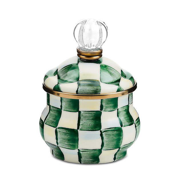 Mackenzie-Childs Emerald Check Lidded Sugar Bowl