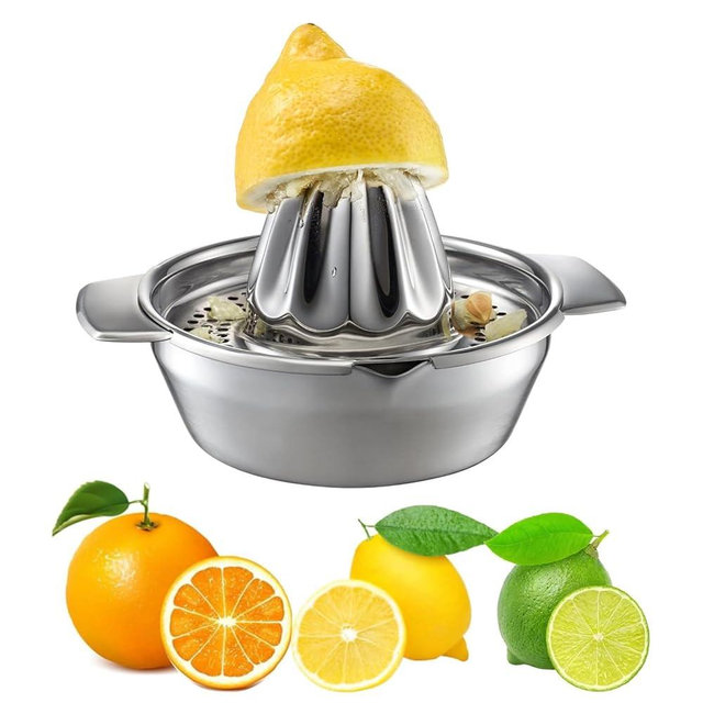Lemon Orange Squeezer, Manual Juicer Stainless Steel Citrus Juicer Hand Press Lemon Squeezer with Bowl Juicer Strainer