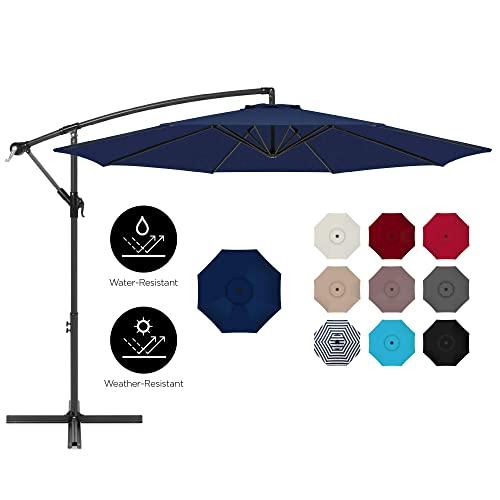 Best Choice Products 10ft Offset Hanging Outdoor Market Patio Umbrella w/Easy Tilt Adjustment - Navy Blue