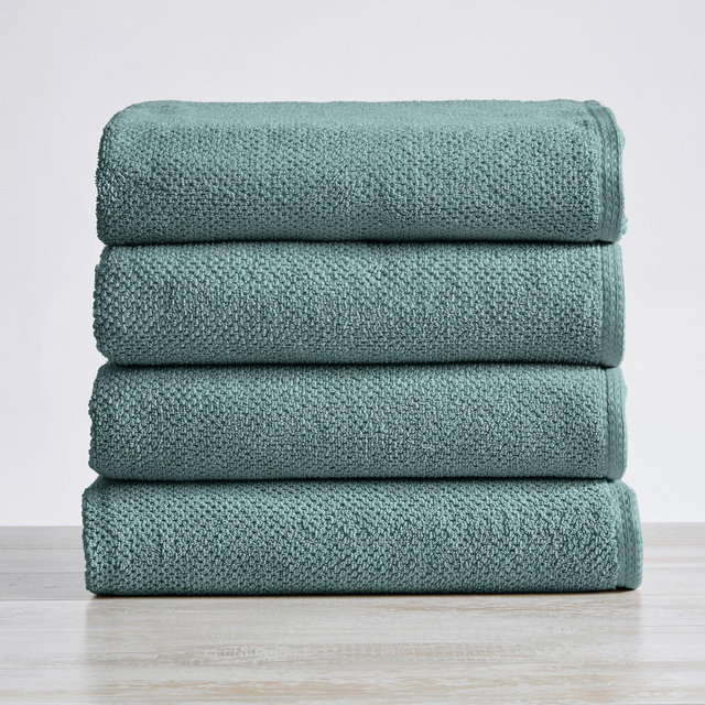 100% Cotton Quick Dry Popcorn Textured Bath Towel Set , Mineral Blue) - Great Bay Home