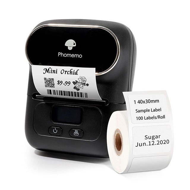 Phomemo-M110 Label Maker - Portable Bluetooth Thermal Label Maker Printer for Clothing, Jewelry, Retail, Mailing, Barcode, Compatible with Android & iOS System, with 1pack 40×30mm Label, Black
