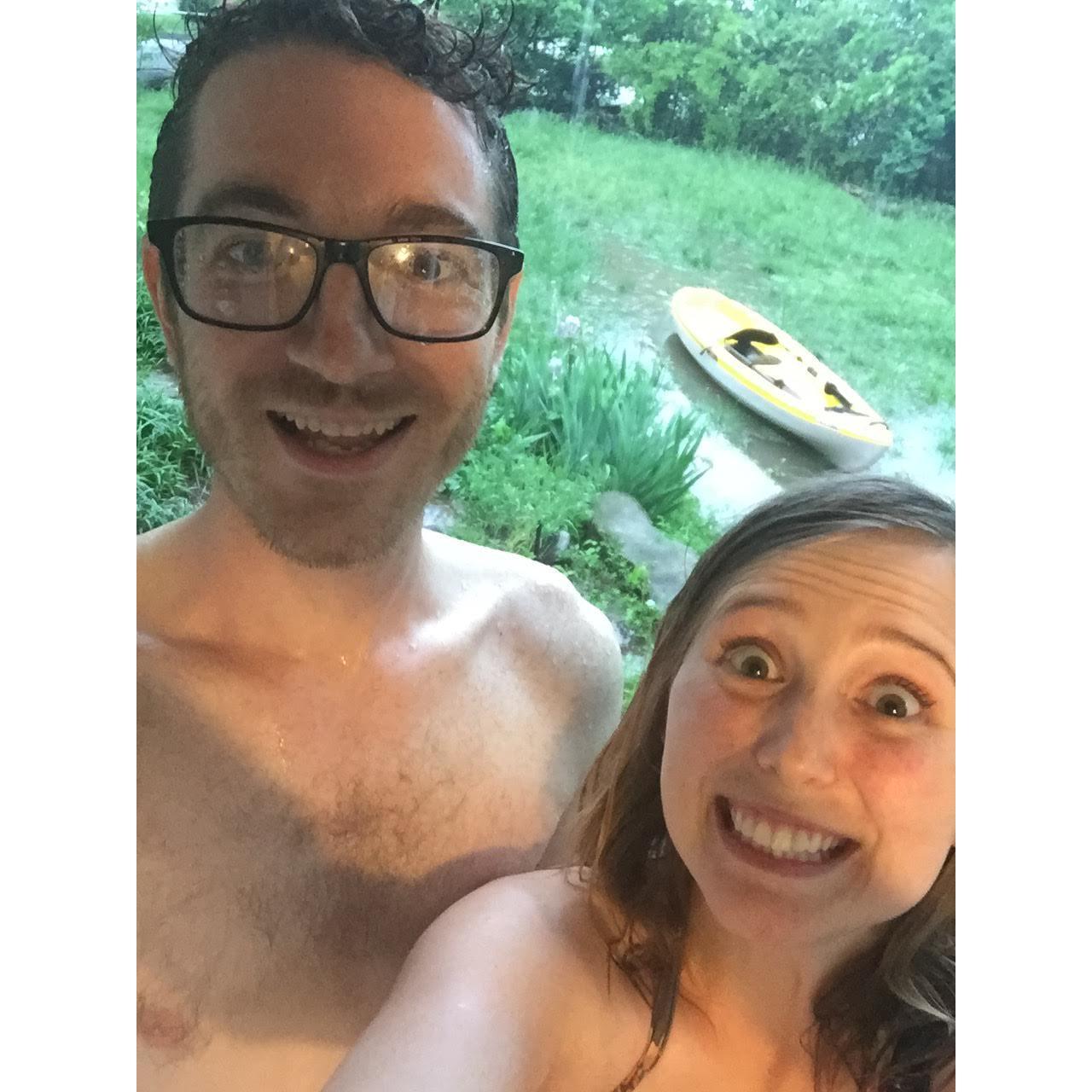 That time our yard was on its way to becoming deep enough to paddle in...