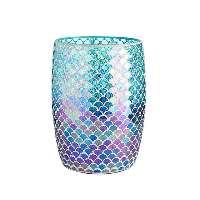 WHOLE HOUSEWARES Bathroom Wastebasket - Glass Mosaic Decorative Trash Can Dia 7.5" H 10" (Fan Shape)