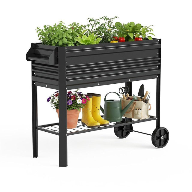 WORKPRO Galvanized Raised Garden Bed with Legs & Wheels, 37x14.6x31.6in, 400LB Capacity Elevated Planter Box for Garden, Backyard, Patio & Deck, Black