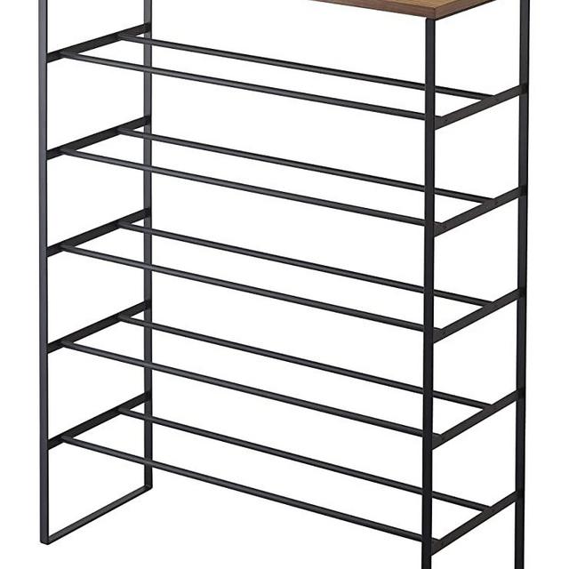 YAMAZAKI home Tower 6 Tier Wood Top Shoe Rack Black,