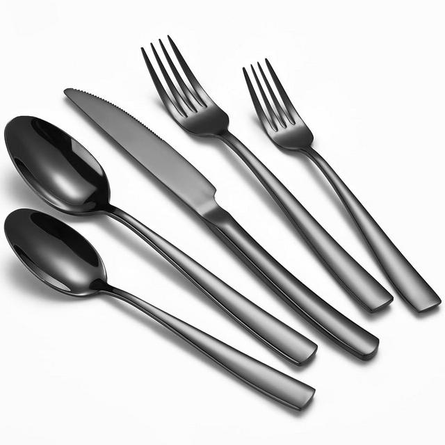 40-Piece Black Silverware Set, Heavy Duty Stainless Steel Flatware Cutlery Set Service for 8, Food-Grade Utensil Sets for Home Restaurant, Dishwasher Safe