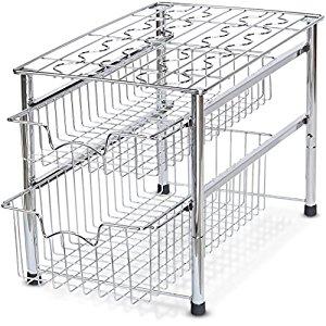 SimpleHouseware Stackable 2 Tier Sliding Basket Organizer Drawer, Chrome