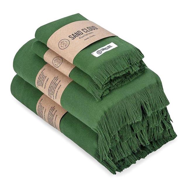 Sand Cloud Turkish Bath Towels Bundle for Bathroom, Set of 4 (Terra Green) - Large Size - 100% Certified Organic Cotton Yarn is Lightweight, Soft & Absorbent - Premium Bath Towels Dry Faster