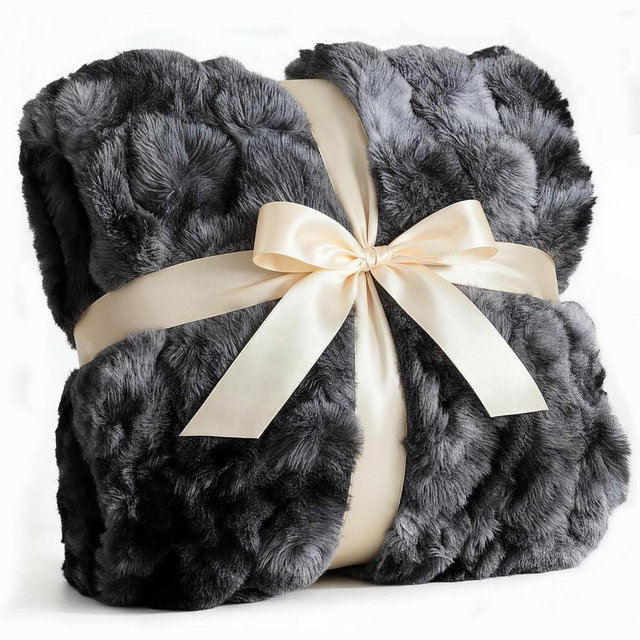 CGK Linens Faux Fur Blanket – Plush Soft and Warm in Marble Black, Size Throw