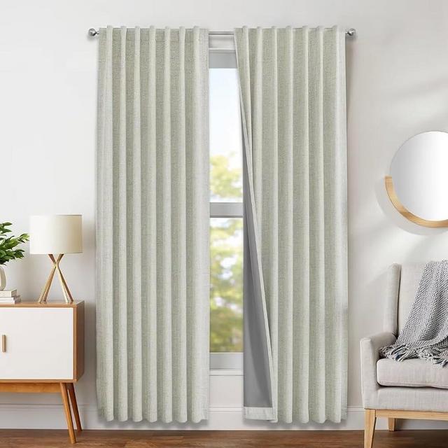 Joydeco 100% Blackout Curtains 120 inches Long Natural Linen Drapes 2 Panels Set Burg for Bedroom Living Room Black Out Darkening Curtain Thermal Insulated Back tab Rod Pocket(52x120 inch,Light Beige)
