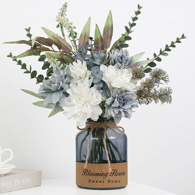 Leftover Faux Flowers in Vase,Artificial Flowers in Vase,Table Centerpieces for Dining Room,Flower Centerpieces for Tables,Fake Flowers with Vase,Kitchen Table Decor,Coffee Table Decor…