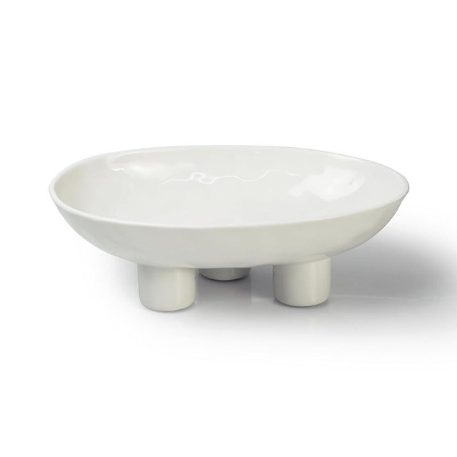 seicasaya Three-Leg Ceramic Fruit Bowl, 10 Inch Oval Serving Dish for Kitchen Counter, Candy or Key Holder, Home Decor Accent White