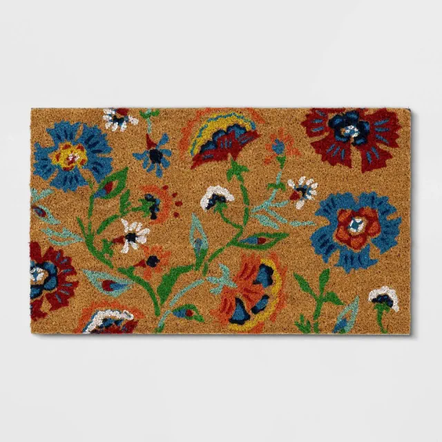 1'6"x2'6" Delia Floral Tufted Outdoor Coir Doormat Natural - Threshold™