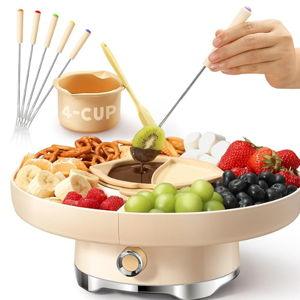 LUSHYUM Chocolate Fondue Pot Set Electric Melting Machine, 4-Cup Capacity 4 Trays 5 Forks 1 Spatula Cheese Warmer, Ideal Gift for Couple Family & Date Night Idea House Warming Holidays Essentials