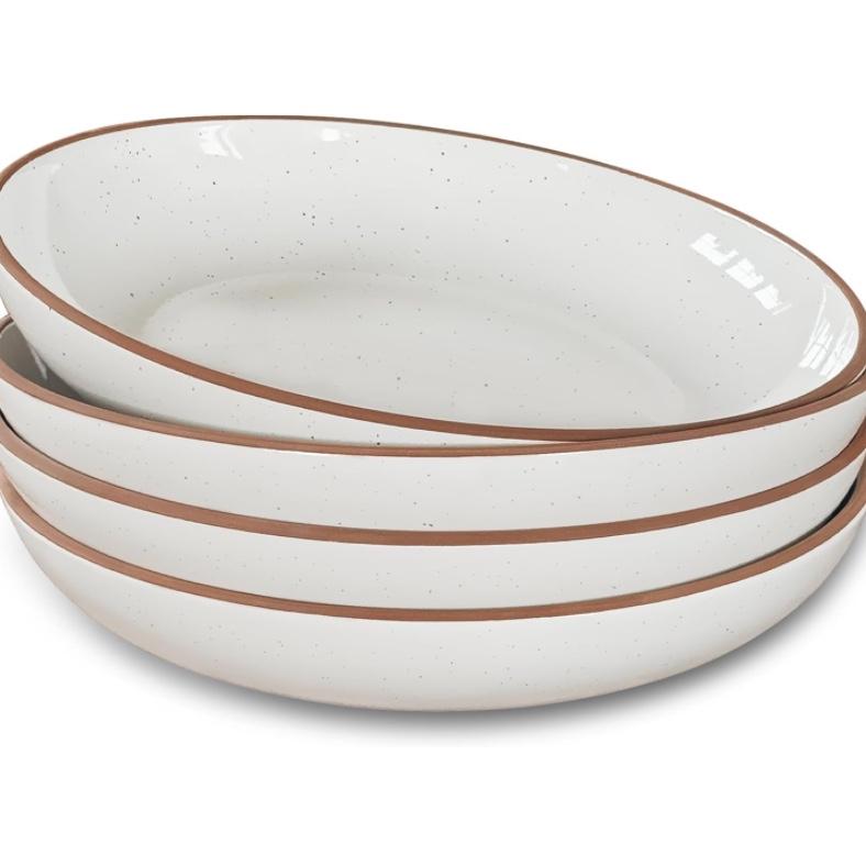 Mora Ceramic Large Pasta Bowls 30oz, Set of 4 - Serving, Salad, Dinner, etc Plate/Wide Bowl - Microwave, Oven, Dishwasher Safe Kitchen Dinnerware - Modern Porcelain Stoneware Dishes, Vanilla White
