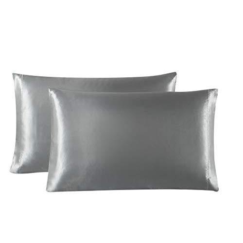 Love's cabin Silk Satin Pillowcase for Hair and Skin (Dark Gray, 20x30 inches) Slip Pillow Cases Queen Size Set of 2 - Satin Cooling Pillow Covers with Envelope Closure