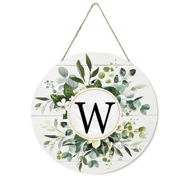 Smile Monogram Letter W Wreaths Wooden Welcome Sign, Family Last Name Initial Front Door Wall Decoration, Floral Spring Summer Porch Rustic Home Kitchen Decor