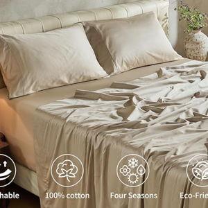MEISHANG 1000 Thread Count Cotton Sheets King Size - 100% Egyptian Cotton, Sateen Weave, Soft & Breathable, Oeko-Tex Certified, 16" Deep Pockets - 4 Piece (King, Linen)