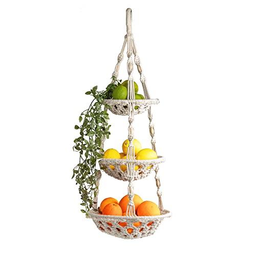 Macrame Fruit Basket - Macrame Fruit Hammock for Kitchen - Macrame Produce Hammock - Vegetable Hammock - Boho Fruit Basket - Macrame Hanging Basket for Boho Kitchen by Kiki's Living