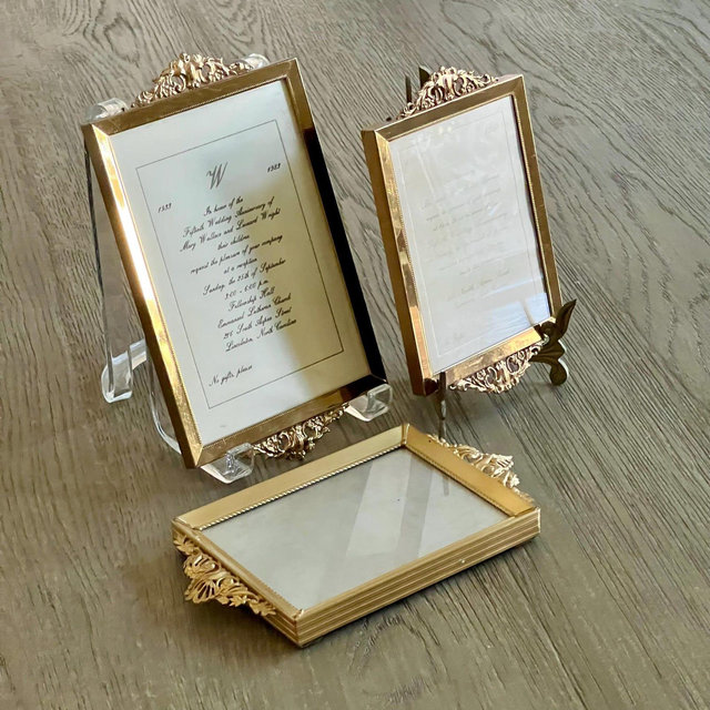 Vintage Ornate Gold Frames with Original 1980s Invitations Keepsake Inserts Gold Wedding Picture Gallery Wall Art Prints Frame Decor