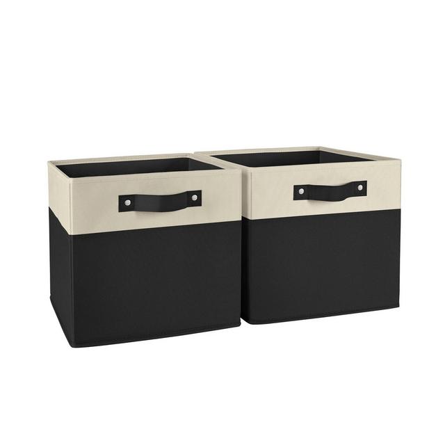 RiverRidge Kids' 2pc Two-Tone Collapsible Cube Fabric Storage Bins with Handles for Playroom Organization Black