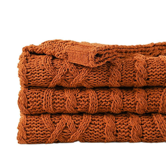Battilo Caramel Throw Blanket for Couch, Chenille Rust Throw Blanket 51" x 67", Super Soft Warm Cable Knit Boho Throw Blanket Decorative Fall Throw Blanket for Bed, Sofa and Living Room