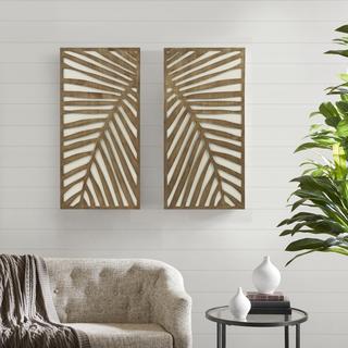 Birch Palms Carved 2-Piece Wall Panel Set