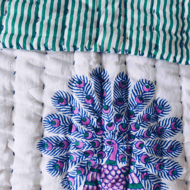 SZ Blockprints Peacock Print Quilt