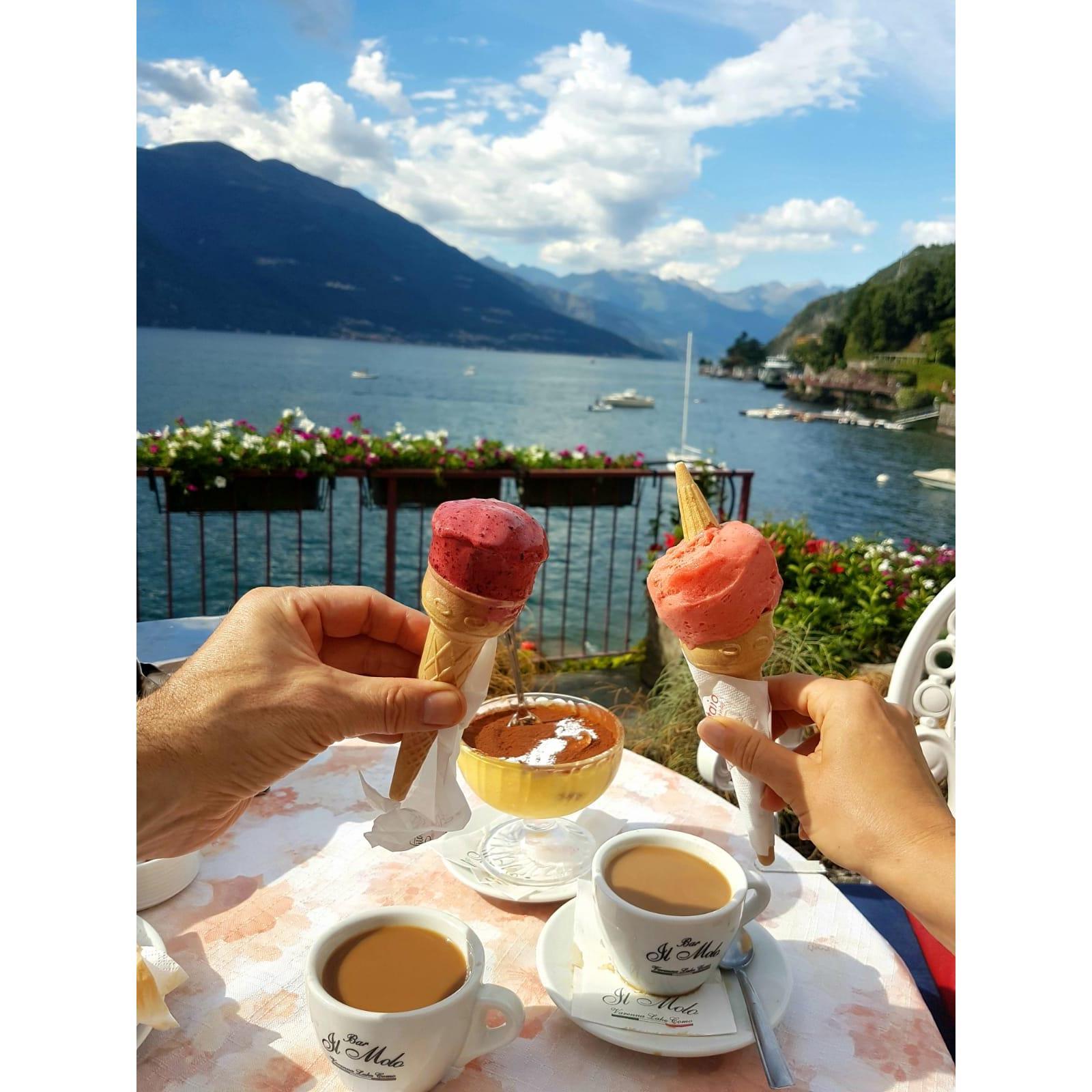 Italian Gelato, Coffee, Tiramisu, Lake and a Mountains