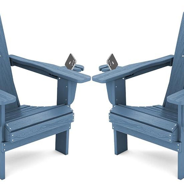 SERWALL Folding Adirondack Chair, HDPE Adirondack Chairs Set of 2, Plastic Outdoor Chairs- Looks Exactly Like Real Wood- Navy