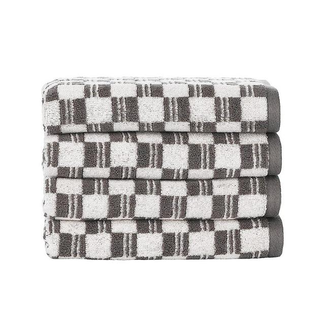 Nate Home by Nate Berkus 100% Cotton Jacquard 4-Piece Face and Hand Towel Set | 600 GSM, Soft, Absorbent Bath Towels with Geometric Pattern from mDesign - Set of 4, Pearl/Charcoal (Dark Gray)
