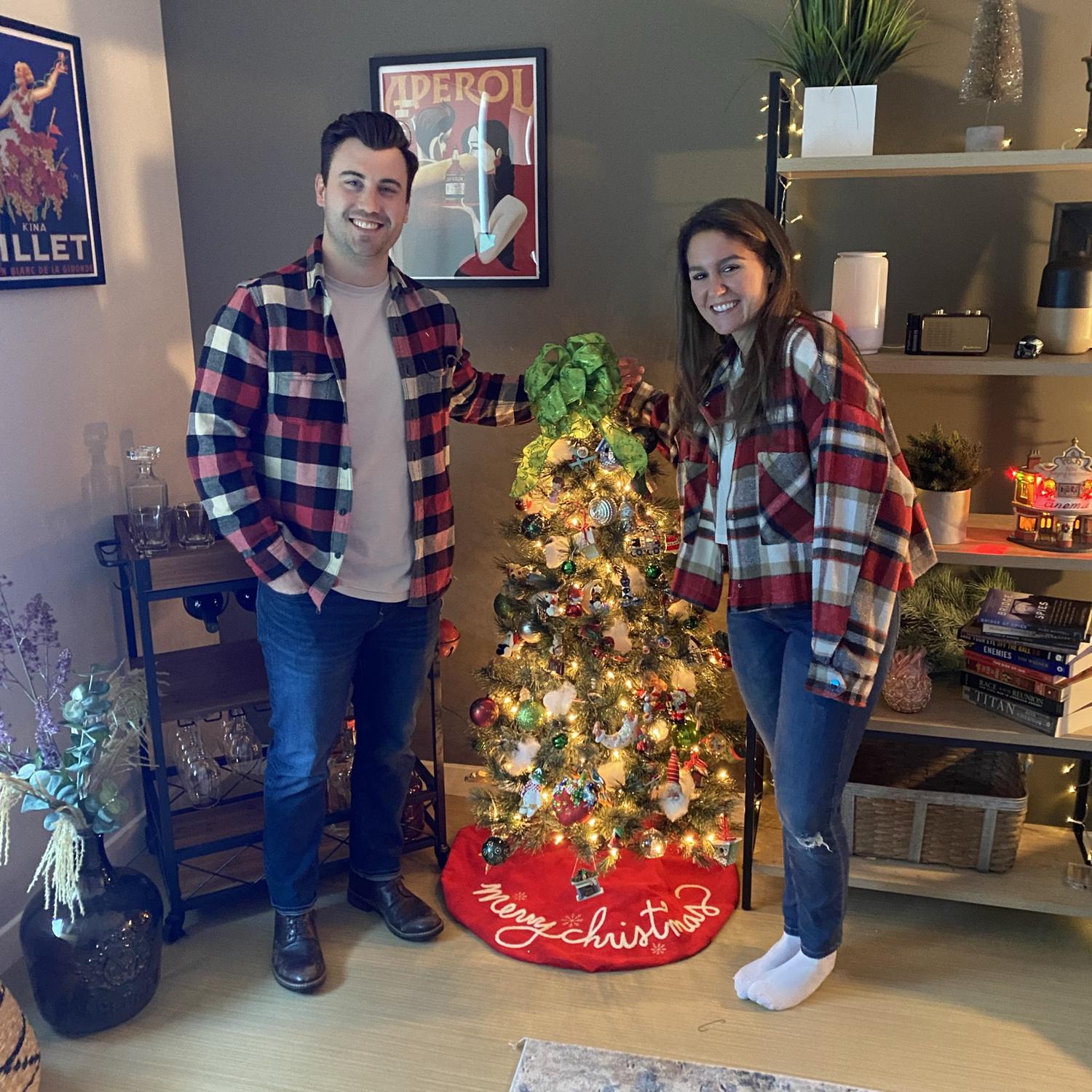 Little apartment tree, big smiles, and dumb matching outfits.