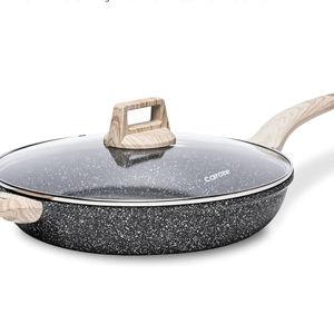 CAROTE Non Stick Frying Pan Skillet,12.5" Nonstick Skillet with Glass Lid, Granite Cookware Chef's Pan, PFOA Free (Classic Granite, 12.5-Inch)
