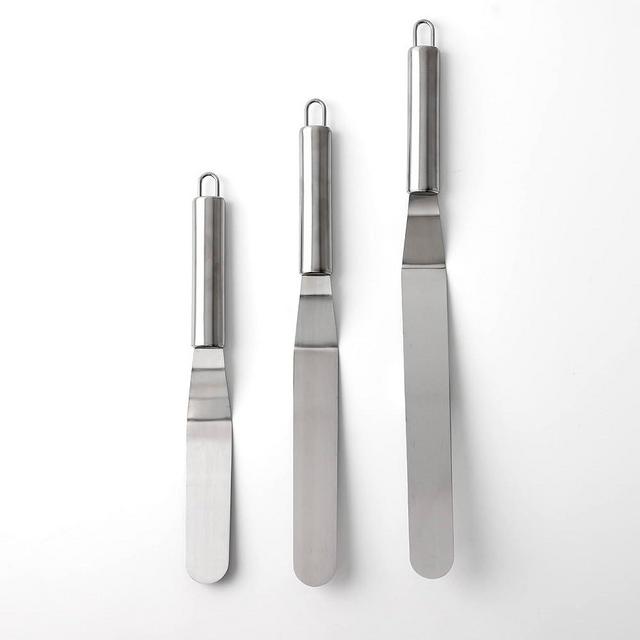 Cake Spatula Set: 6", 8", and 10" Silver Stainless Steel Blades,Icing Spatula,Offset Spatula (Curved)