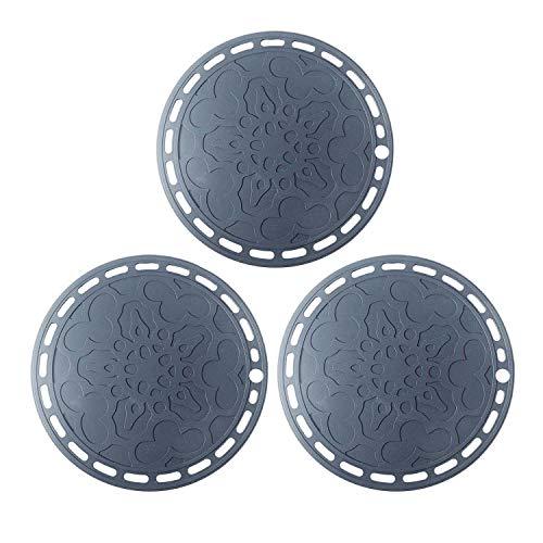 Silicone Trivet Mat 7.87" Pot Holders Round Hot Pads Non Slip Heat Resistant Placemat for Bowl, Dish, Pan, Pot Set of 3 (Gray)