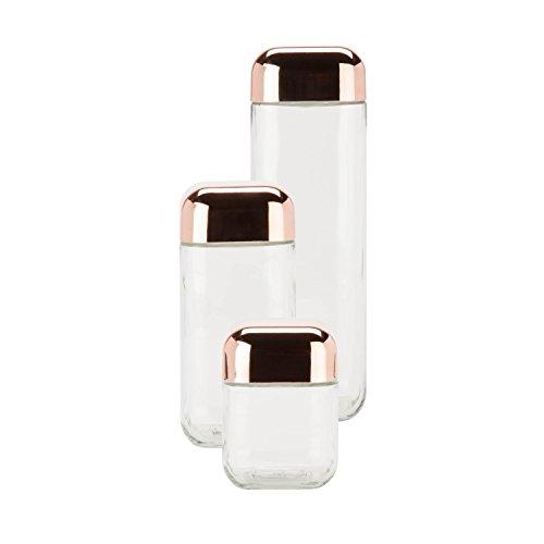 Honey-Can-Do KCH-06479 3-Piece Square Storage Jar Set, 550 mL - 1700 mL Capacity, Rose