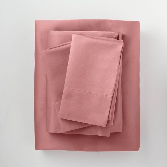 Queen 500 Thread Count Washed Supima Sateen Solid Sheet Set Rose - Casaluna™