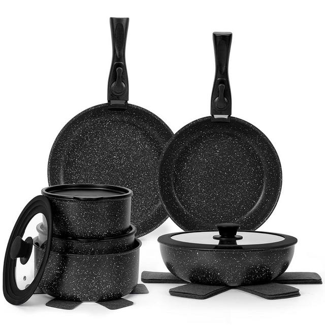 SODAY Pots and Pans Set Non Stick, 17 Pcs Cookware Sets with Detachable Handle, Nonstick Kitchen Cooking Set Removable Handles, Oven Safe, Induction Fast, Stackable Non-stick RV Kitchen Set, Black