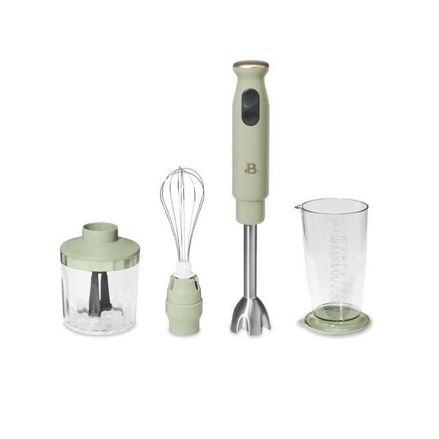 Beautiful 2-Speed Immersion Blender with Chopper & Measuring Cup, Stainless Steel Shaft, Quiet 250W Motor, Cornflower Blue Finish, Dishwasher Safe, Includes Whisk & 24 oz Beaker (Sage Green)