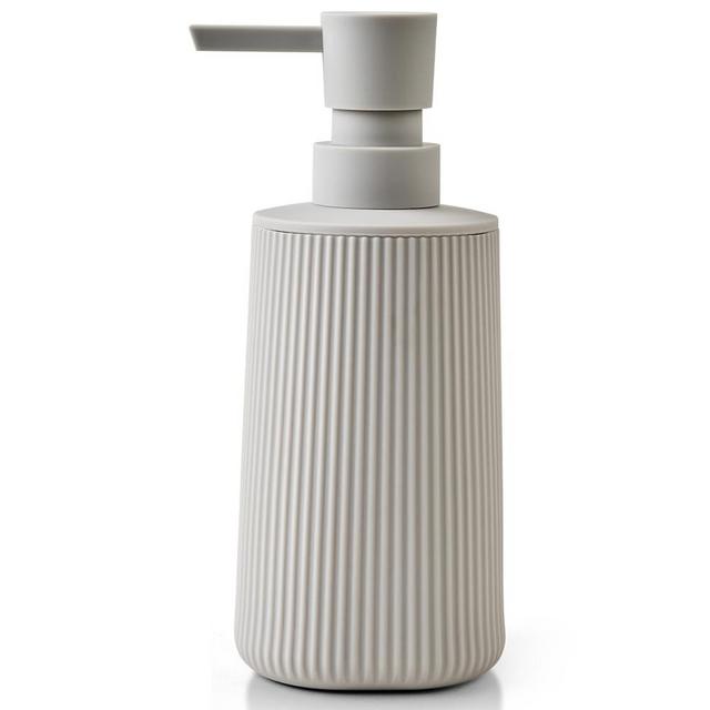 Small Soap Dispenser for Bathroom and Kitchen, Modern Farmhouse Striped Style Plastic Hand Soap Dish Soap Dispenser with Pump Matte Beige