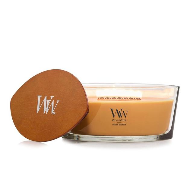 WoodWick Golden Bourbon Scented Ellipse Candle, Crackles as it Burns, Great for Gifting, Up to 40 hrs Burn Time, 16 oz