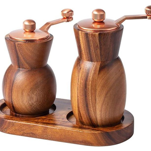 Stelalloy Pepper Grinder Pepper Mill - Salt And Pepper Grinder Set With Holder - Wood Salt and Pepper Shakers - Refillable Manual Spice Mill (3.5" Salt Grinder + 4.5" Pepper Mill)