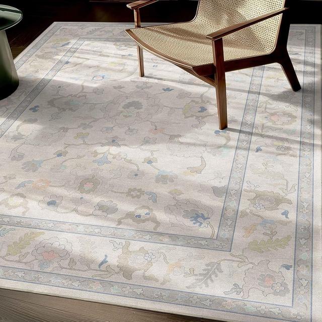Well Woven Ushak Konya Cream 6' x 9' Area Rug for Large Living Room and Dining Room - Updated Traditional Boho Design, Easy Clean, Floor-Friendly Backing